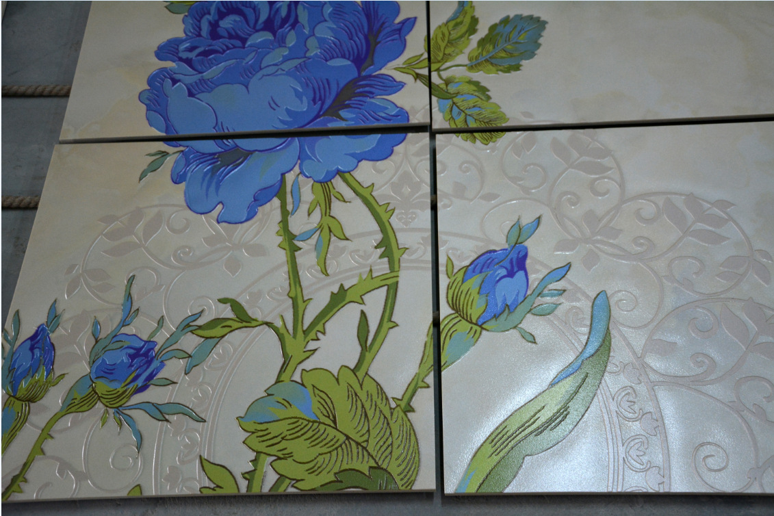 现代客厅电视背景墙 装饰文化砖 艺术雕刻瓷砖蓝玫瑰陶瓷壁画