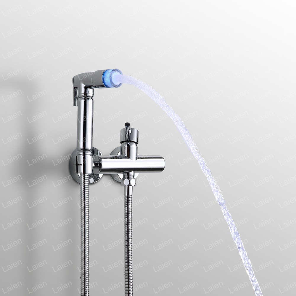 全铜 温度三色变换发光喷枪花洒 小喷枪 手持淋浴花洒喷头