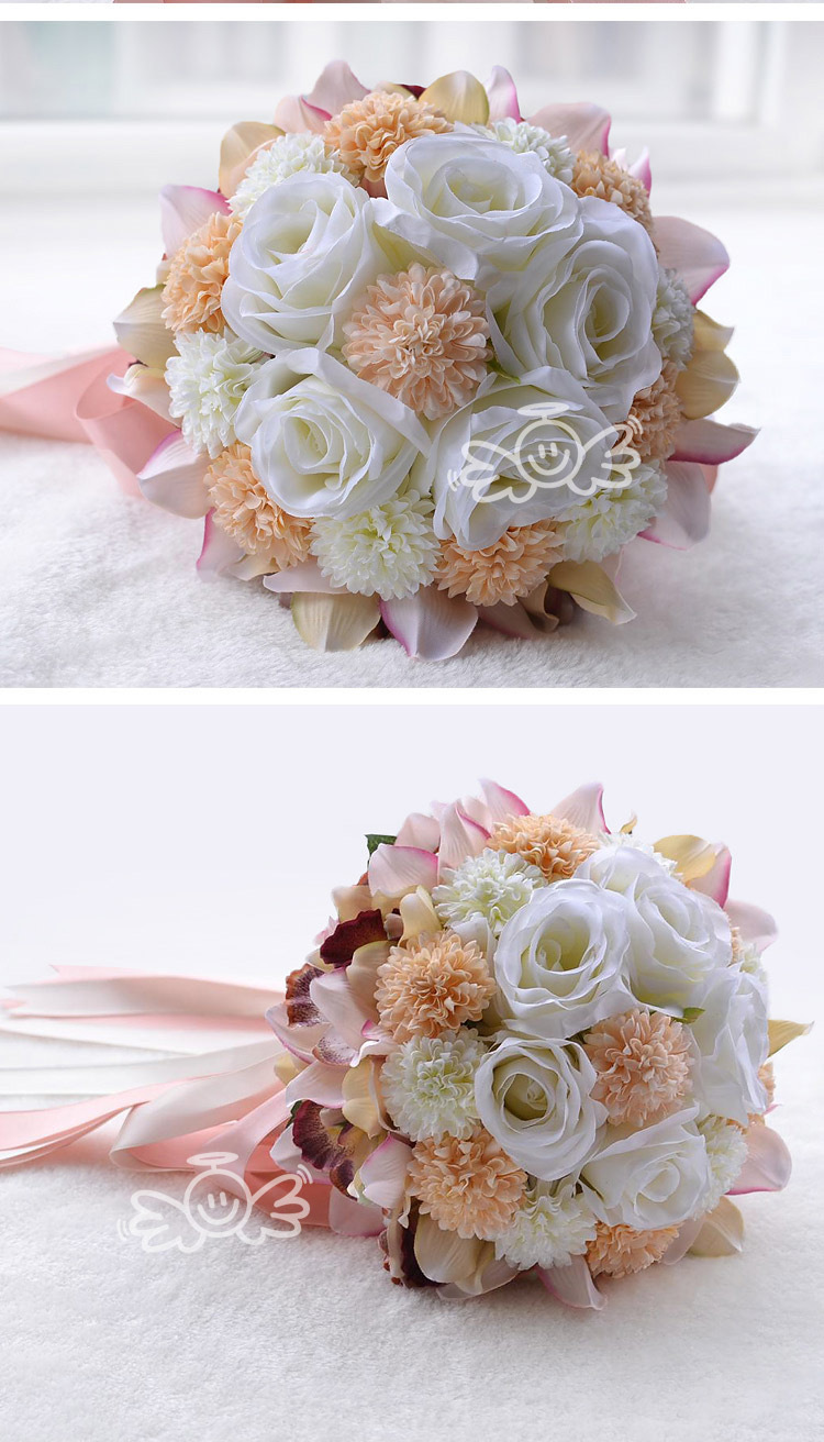 韩式新娘手捧花球 香槟粉娟花布艺仿真花束婚庆用花婚纱摄影道具