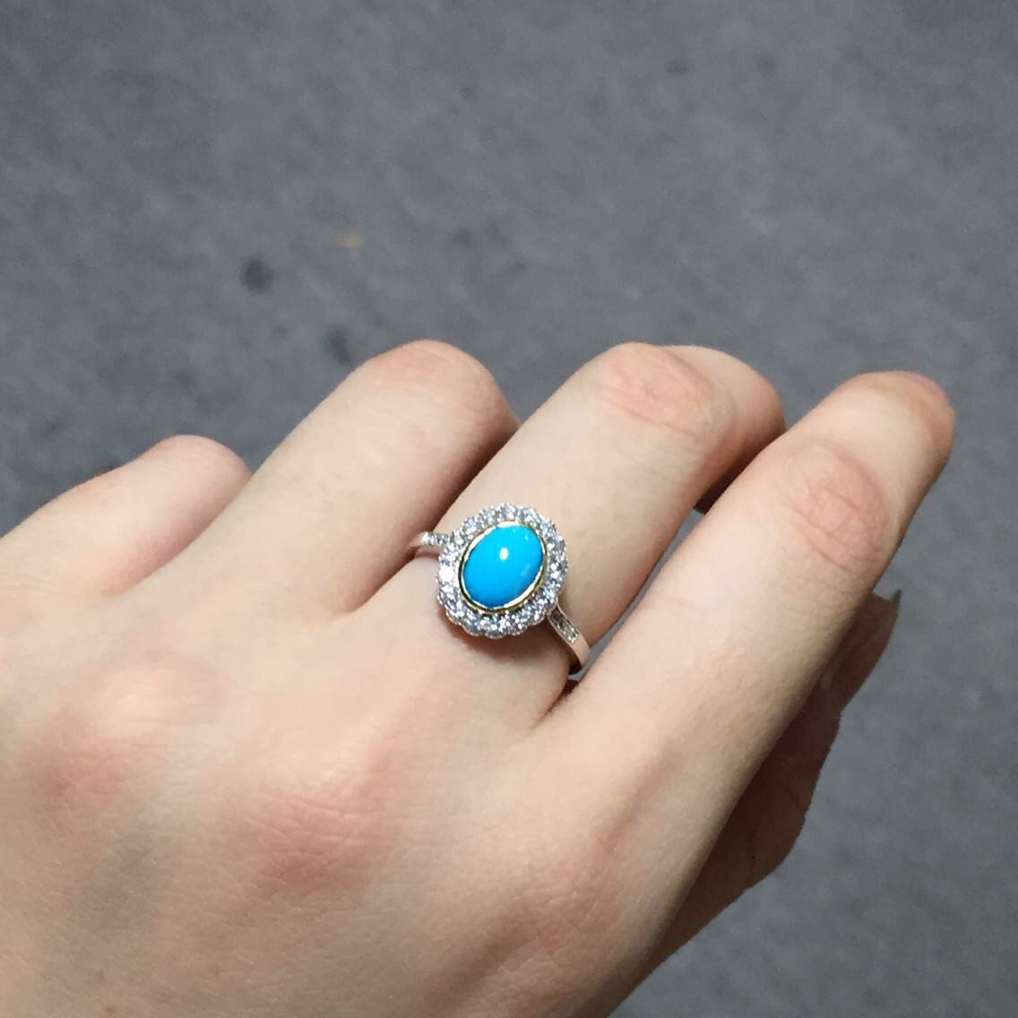 天然美国蓝松石戒指 925银镶嵌睡美人松戒指 热卖流行