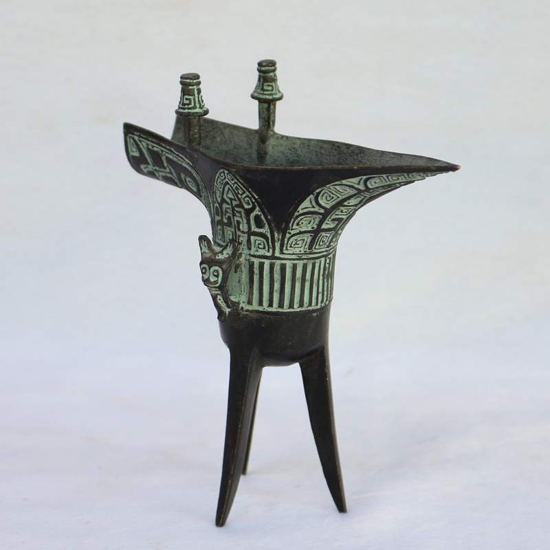 纯铜酒杯青铜霸王爵摆件龙爵三角酒具三生三世同款青铜器酒杯