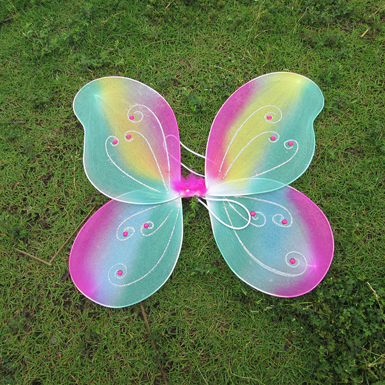 彩色点钻蝴蝶翅膀 单个彩虹天使翅膀 圣诞派对化妆服饰道具