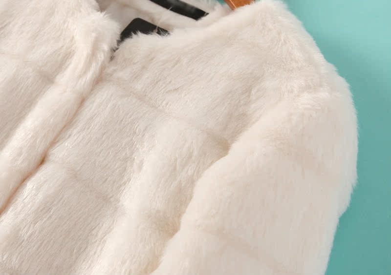 d40-30515 fmp 8820 欧美新款白色绒毛条纹开衫暗扣中长款外套