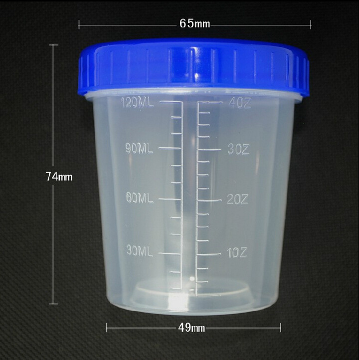 蓝盖塑料量杯120ml量药杯120毫升4盎司带刻度生物实验小桶