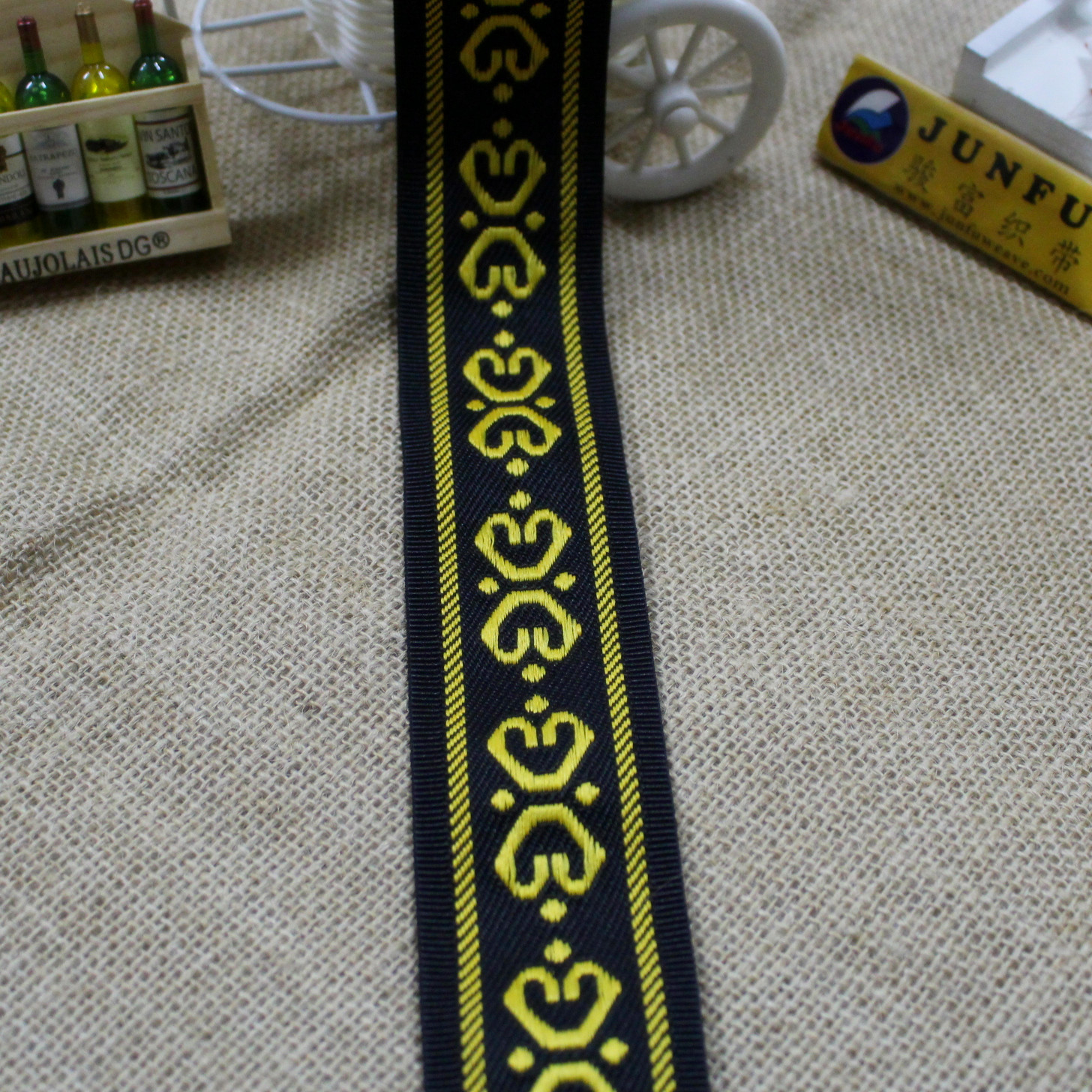 【床垫围边带】mt-428# 黄黑色古典花纹提花带 包边织带