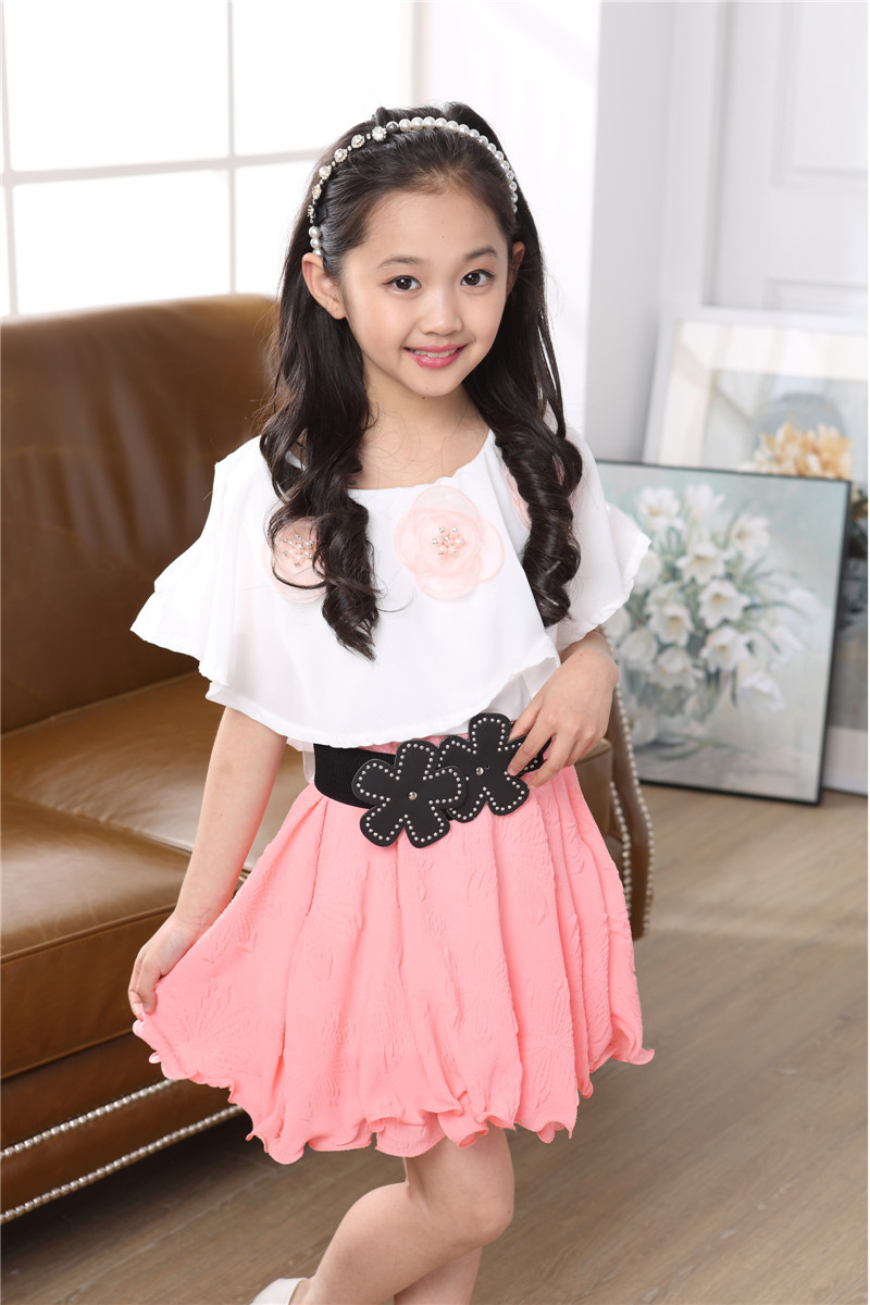 童装2017新款韩版 女童夏季公主裙 小学生连衣裙雪纺花朵宝宝长裙