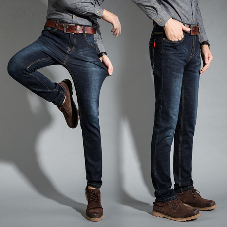 春装季弹力直筒男式牛仔裤 奢华品牌修身中腰宽松商务男士长裤子