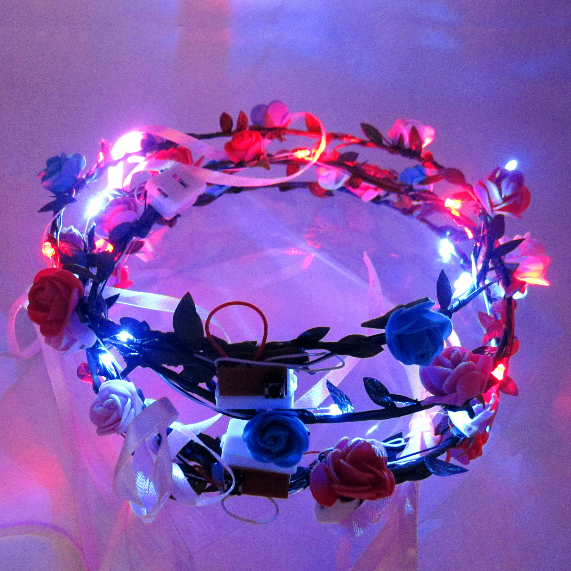 发光花环头饰头纱七彩闪光花环led夏威夷花环