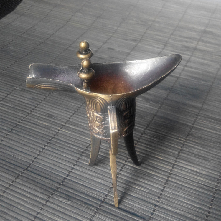 玖福美玉帝王爵 黄铜爵杯仿古黄铜器摆件工艺品观赏装饰收藏摆件