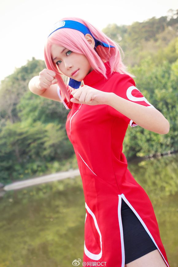 火影忍者衣服 春野樱 1代 旗袍 cos服装 cosplay服装 动漫 外贸