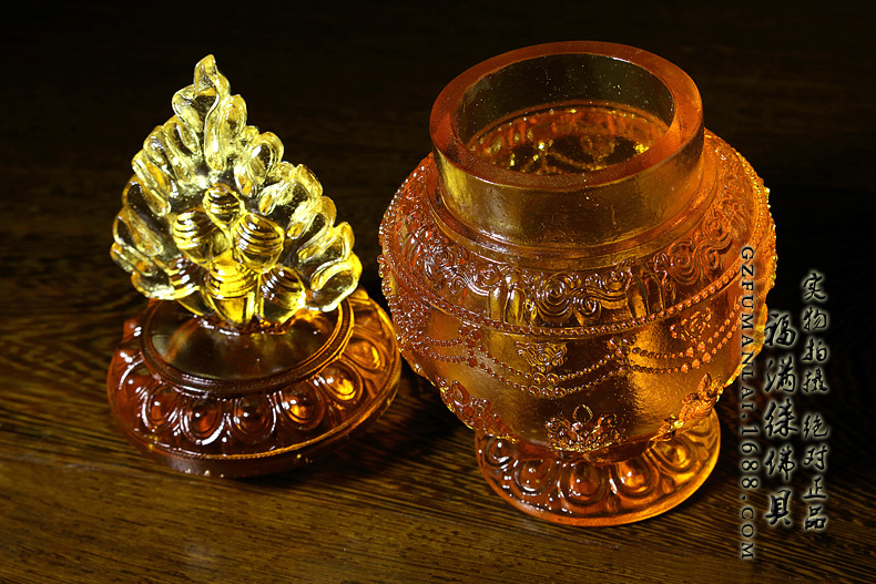 福满徕佛具古法琉璃 琉璃宝瓶 琉璃八吉祥摩尼宝瓶财神装藏净瓶
