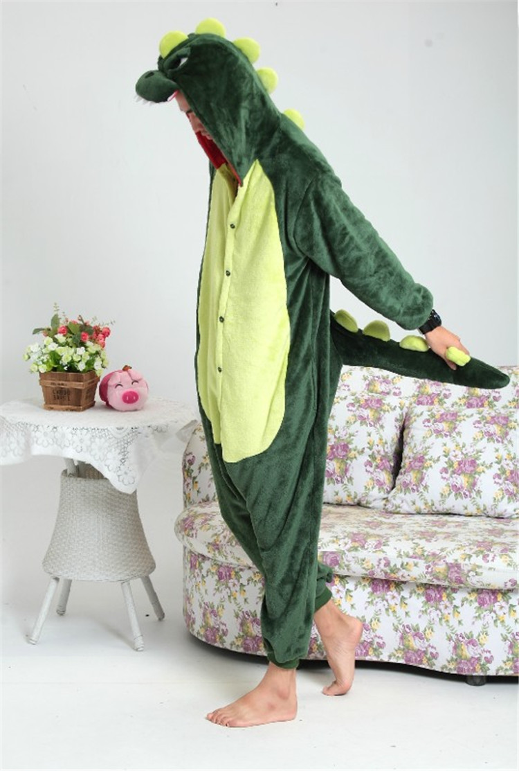 法兰绒恐龙卡通动物连体睡衣 男女情侣秋冬加厚家居服演出睡衣-牛仔裤