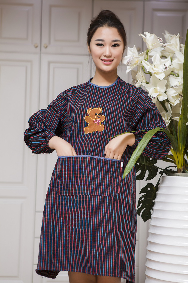 罩衣围裙格子罩衣防污防油长袖围裙罩衣成人罩衣