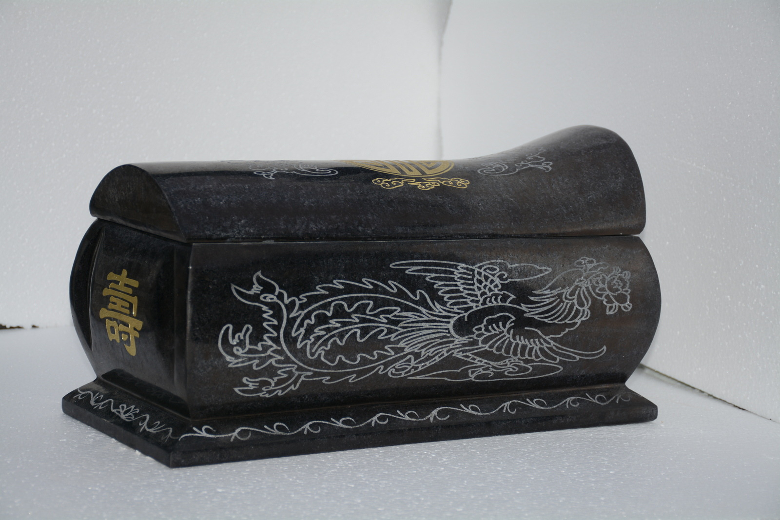 纯天然硬料花岗岩玉黑玉棺材五福棺龙凤棺男女通用款批发