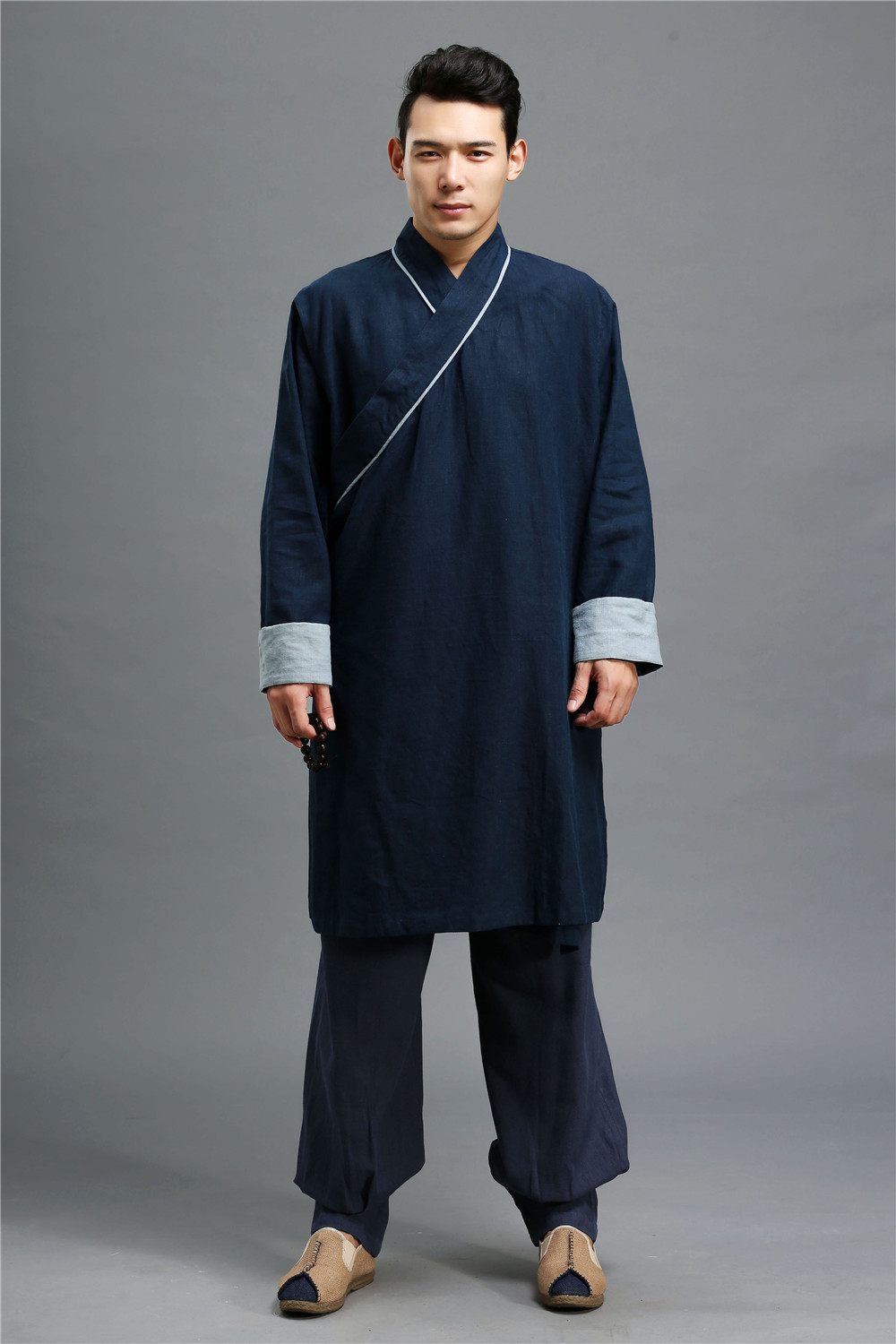2018春款男式古装汉服长袍 棉麻中式男款修身上衣外套代理加盟