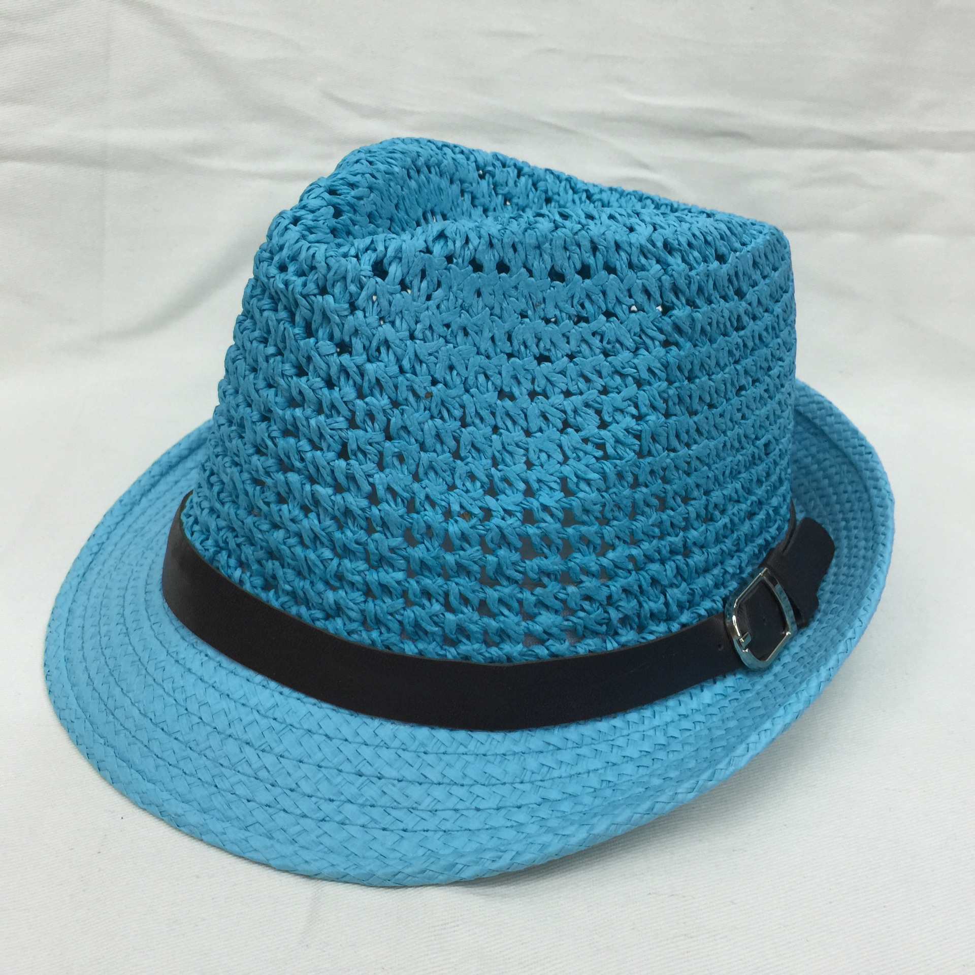 皮带钩针礼帽 手工草编爵士帽 蝴蝶结男女度假休闲帽 透气遮阳 潮