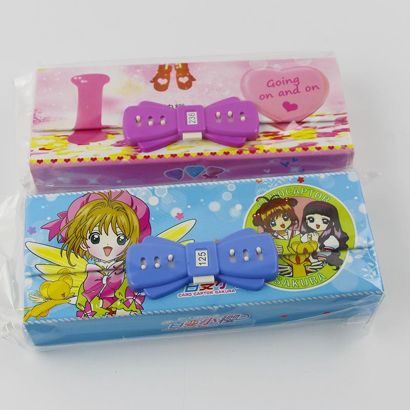 创意单层密码文具盒多种卡通图案密码盒蝴蝶结密码锁文具盒