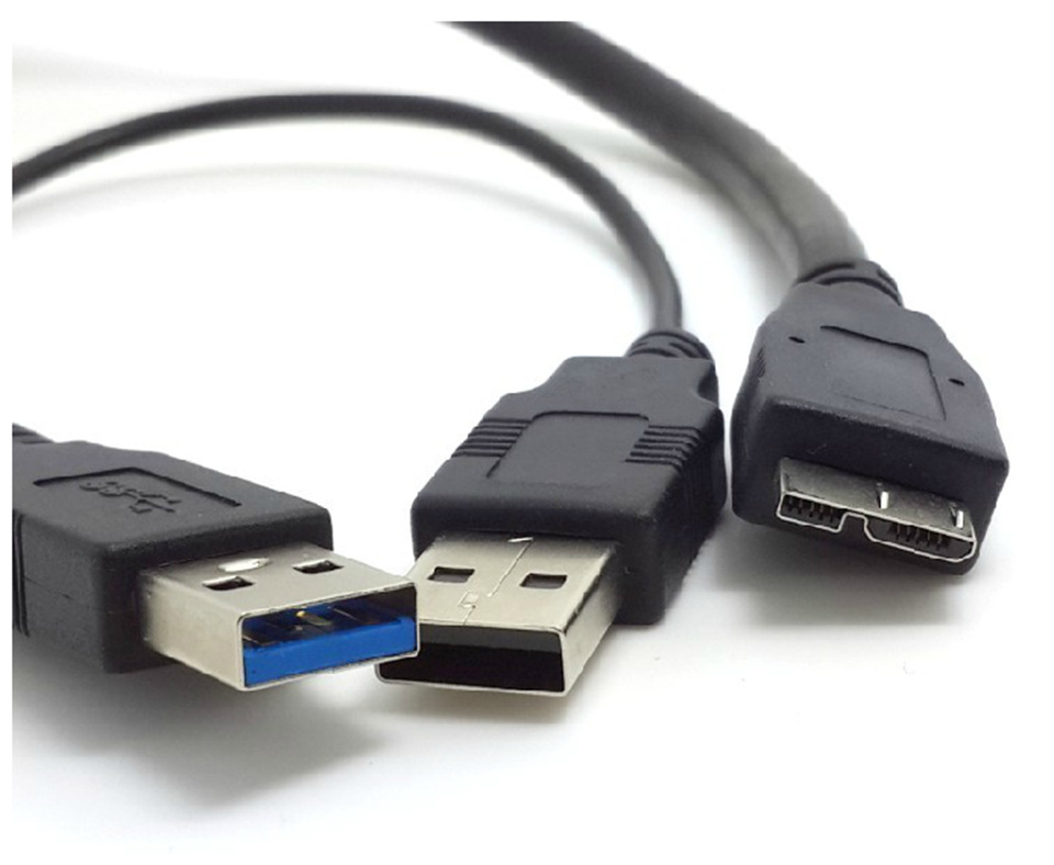 usb3.0 micro-b移动硬盘线双头usb供电数据线 带辅助供usb 0.6米