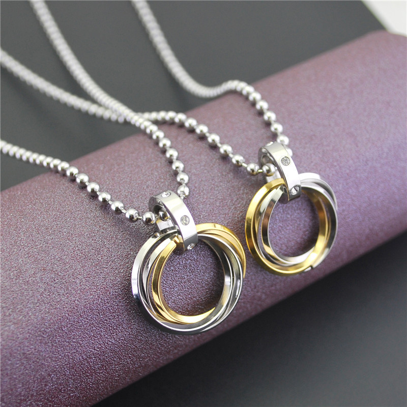 简约三环情侣项链男女士一对三圈吊坠欧美风长款毛衣链饰品stn113