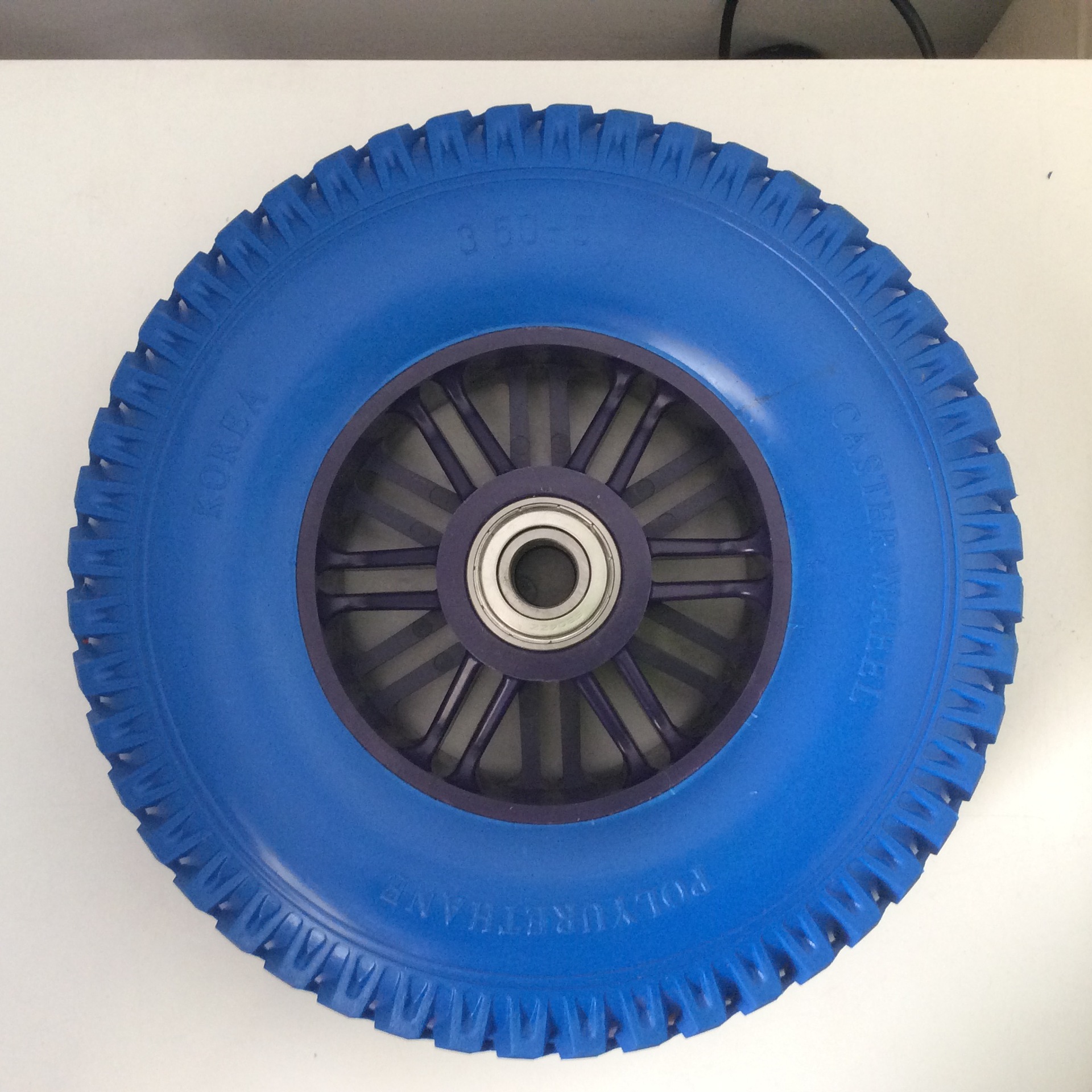 高质量厂家供应350-5蓝色pu发泡轮,免充气轮胎,手推车轮