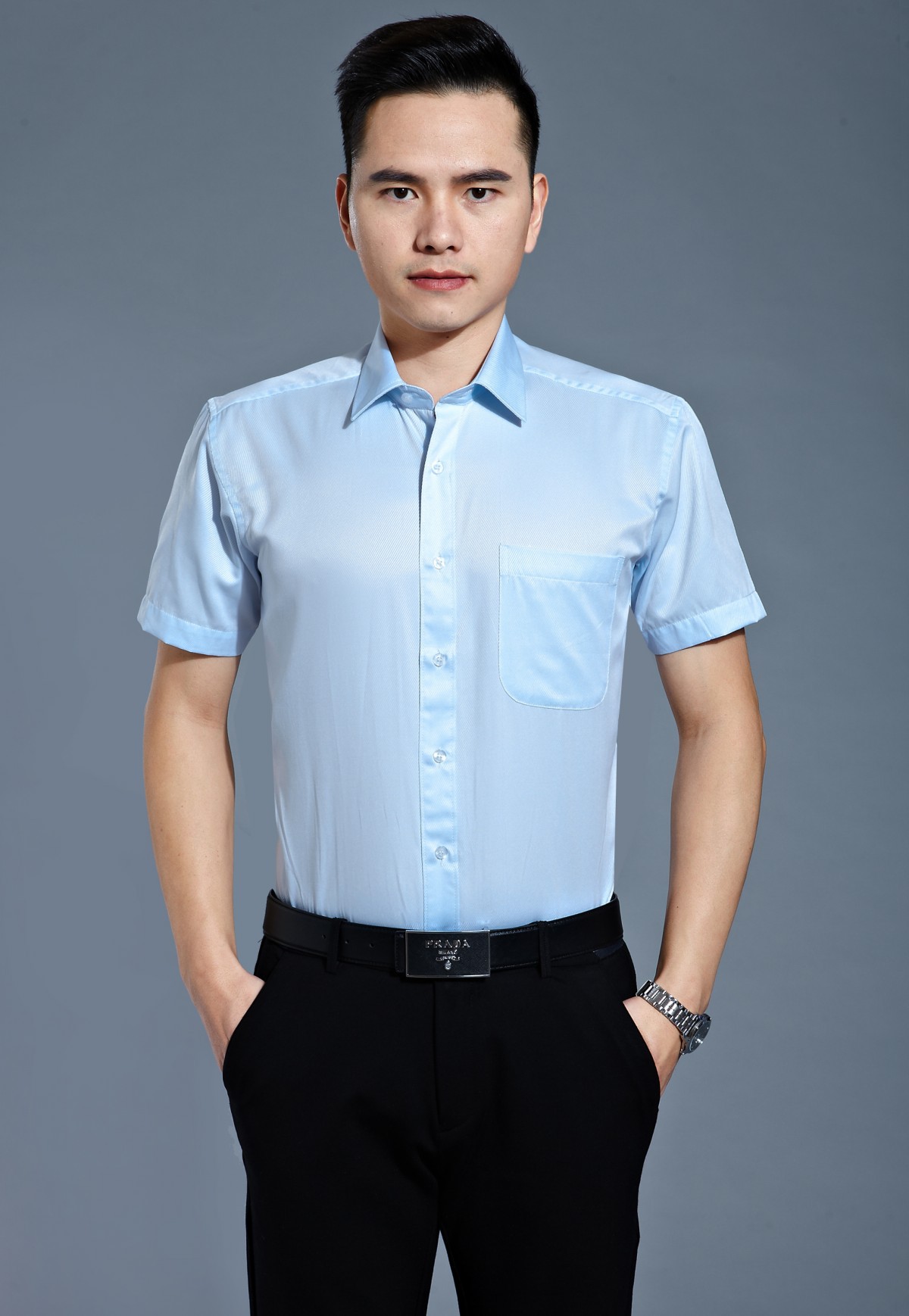 夏男短袖商务正装白色衬衣棉半袖条纹职业工作服纯色定制加工