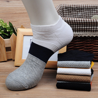 男士休闲新款春秋时尚船袜 浅口时尚拼接纯棉袜子批发 舒适男袜