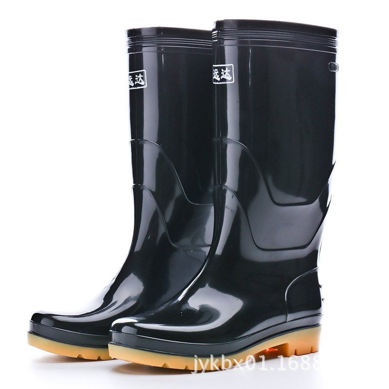 Factory Direct Sales Knee-High Rain Boots Men's Two-Color Sole Non-Slip Wear-Resistant PVC Water Shoes Labor Protection Rubber Shoes Rain Boots Wholesale