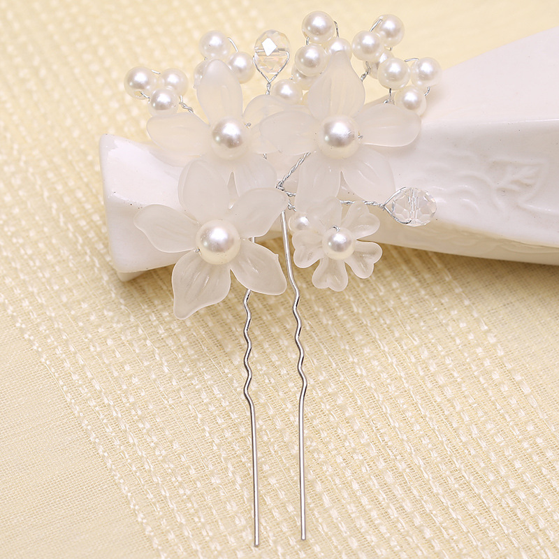 Spring Bridal Headdress U-Shaped Hair Pin Red and White Two-Color Beads Flower Hair Plug Wedding Hair Accessories Wholesale