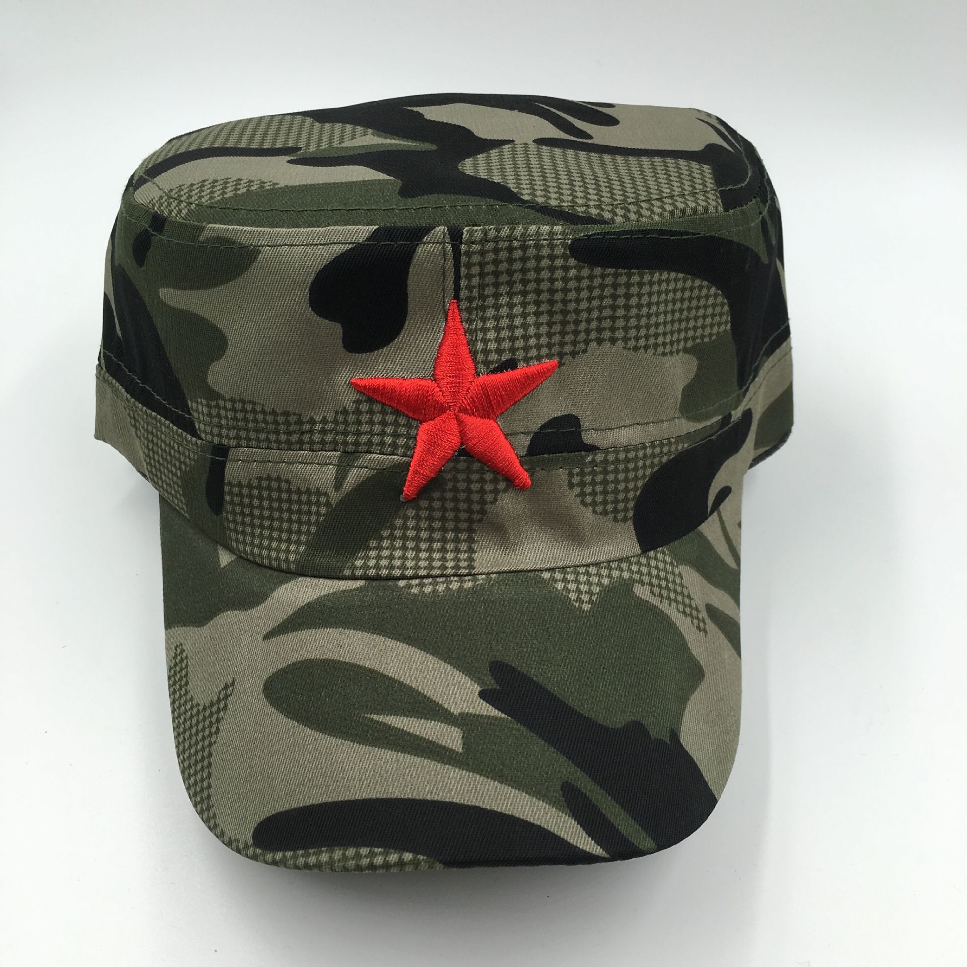 迷彩五星帽 春夏天平顶帽 红军帽 遮阳帽 厂家直销批发