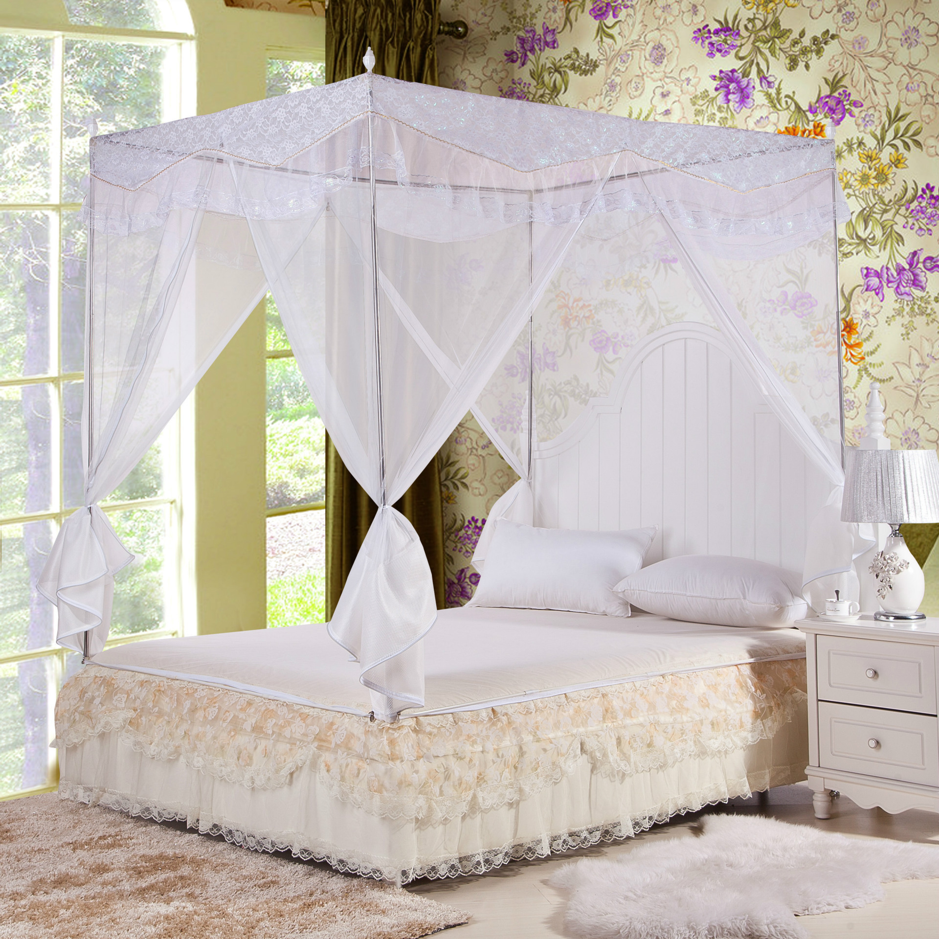 加高3开门拉链方顶不锈钢有底蚊帐1.7米高防小孩掉落