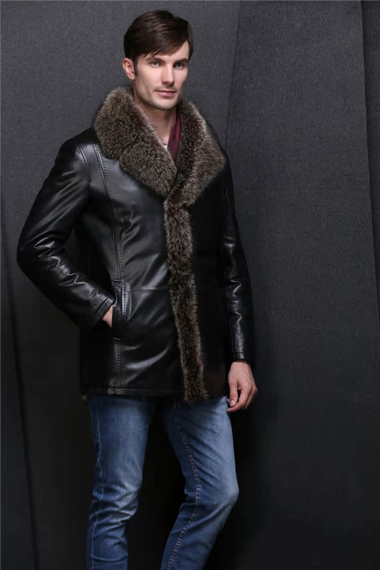 赛利莱2016秋冬新品绵羊皮皮衣男 皮毛一体中年男式皮衣批发