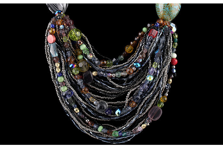 新款 热销波西米亚夸张多层米珠 玻璃水晶 短项链 6色入nk-01347