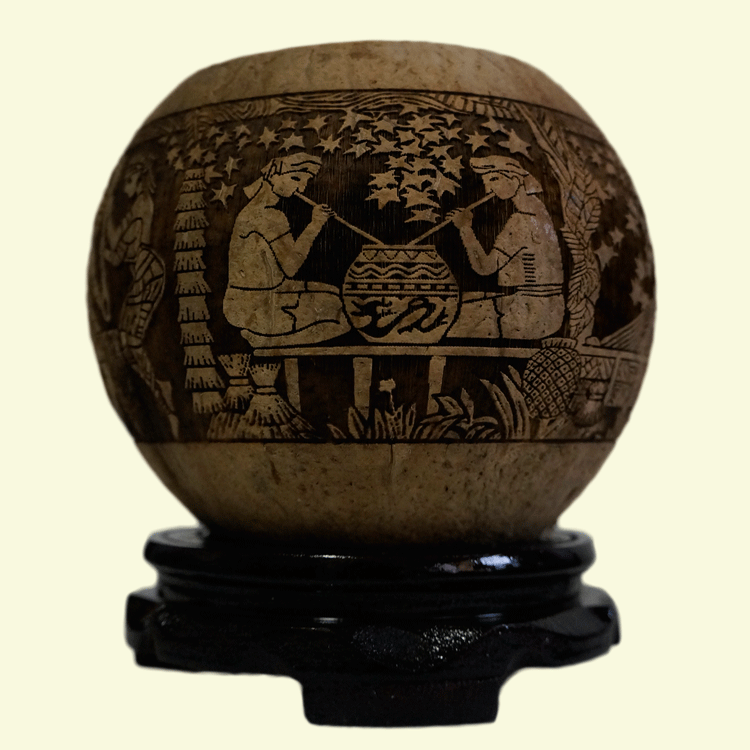 海南特色椰壳椰雕画黎族风情储物罐 办公居家旅游摆件 植物工艺品-找