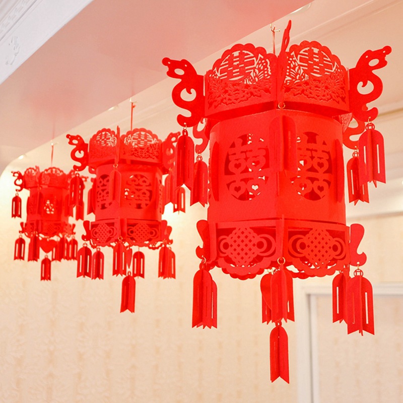 婚庆灯笼喜庆装饰结婚大红灯笼喜字宫灯婚庆装饰无纺布红灯笼批发