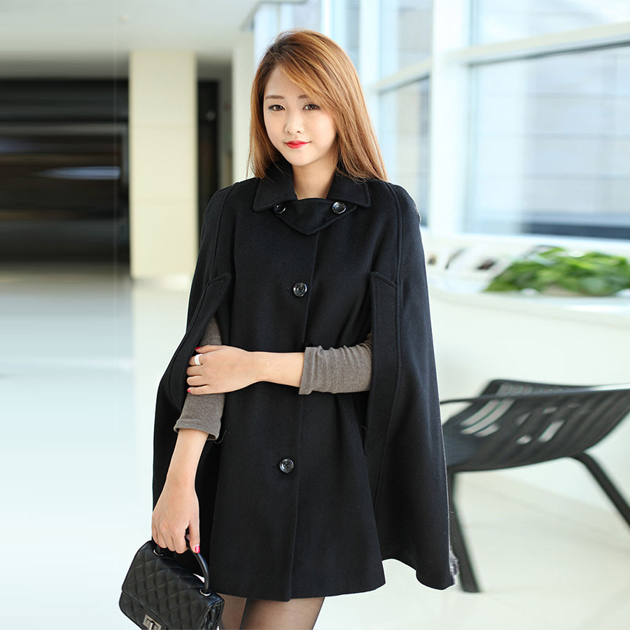 毛呢外套圆领无袖毛呢斗篷秋冬韩版女新羊毛保暖孕妇大衣披肩