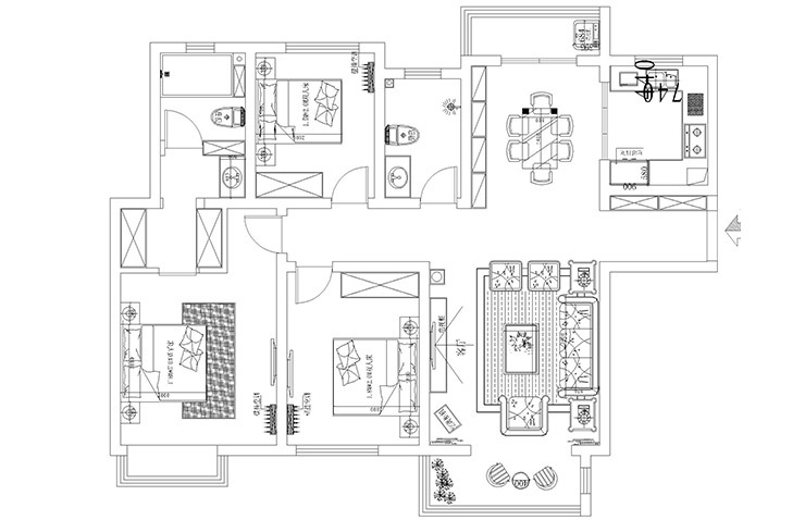 永威五月花城150平方三室两厅现代简装修方案