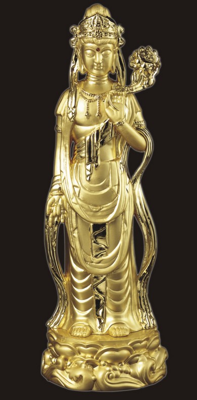 一观音站像右手持珠左手托一莲花莲花上有一法蒄这是什么观音