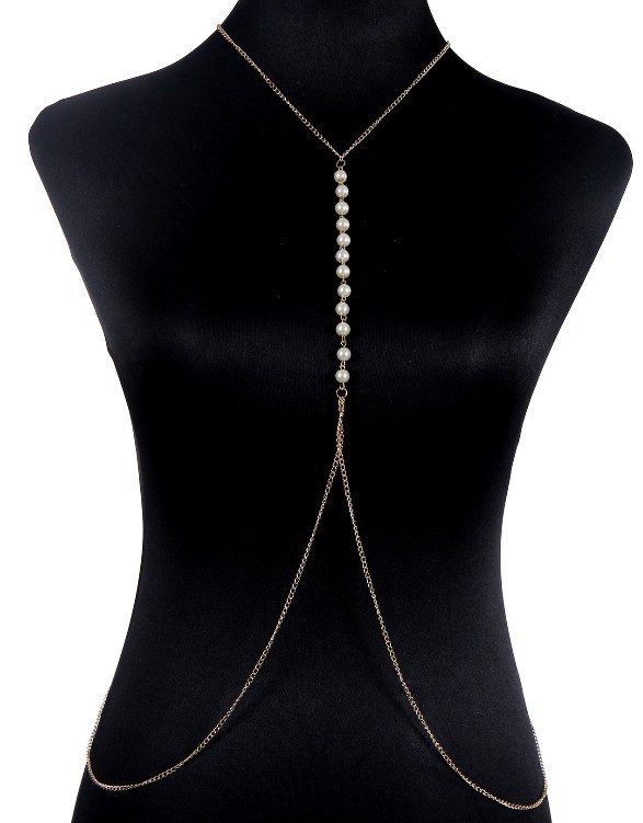 b0915 外贸热卖仿珍珠合金身体链 wish速卖通ebay饰品专供