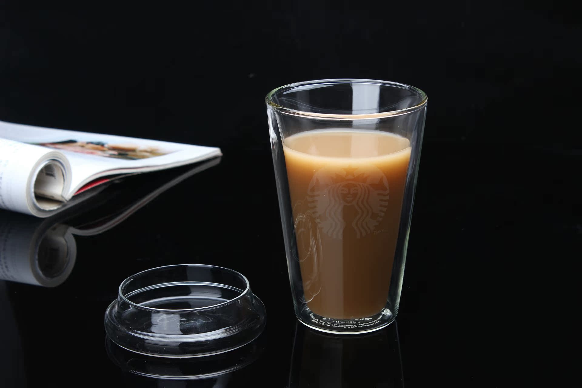 星巴克咖啡杯双层透明水杯隔热耐热玻璃杯400ml杯子牛奶茶水杯盖
