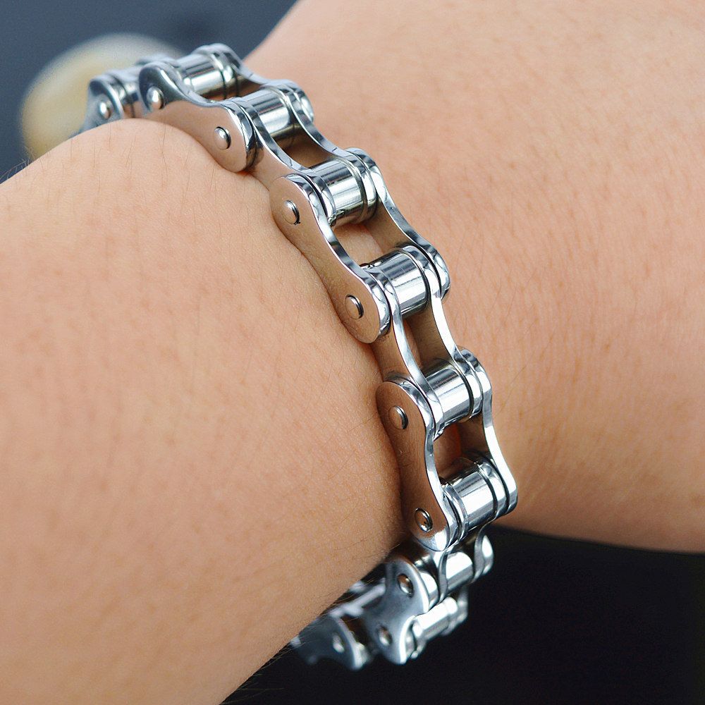 单车链型手链 速卖通ebay热卖316l钛钢男士单车手链 22.5cm*11mm