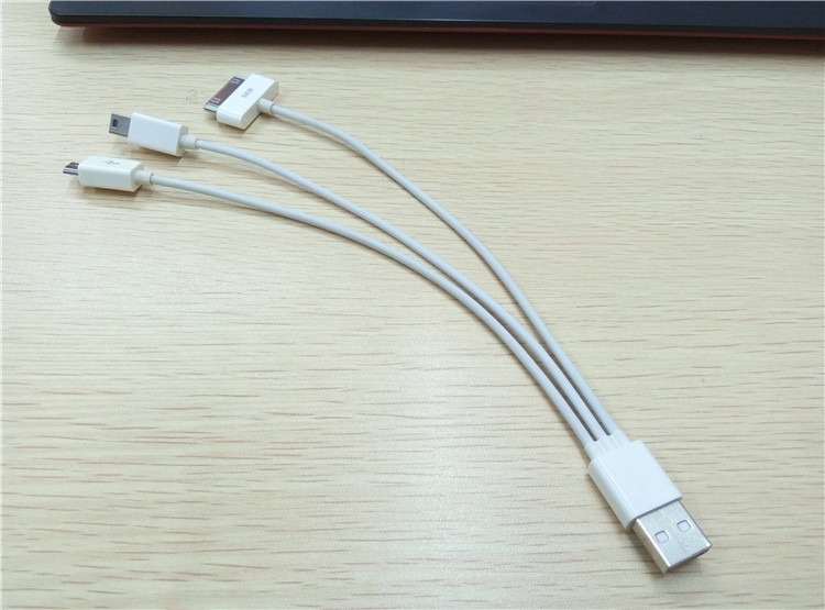 一拖三彩色面条数据线三合一多功能usb面条线充电线短线22cm批发