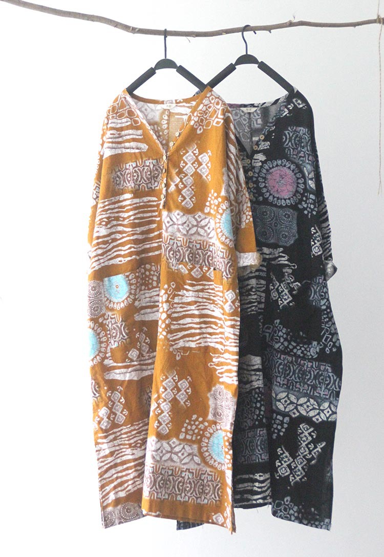 左岸迷香风格 原创棉麻民族印花大口袋多扣袍 p304