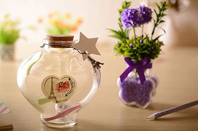 清仓折扣:o2602 t882心形幸运瓶 星愿瓶 玻璃瓶 工艺品 许愿瓶