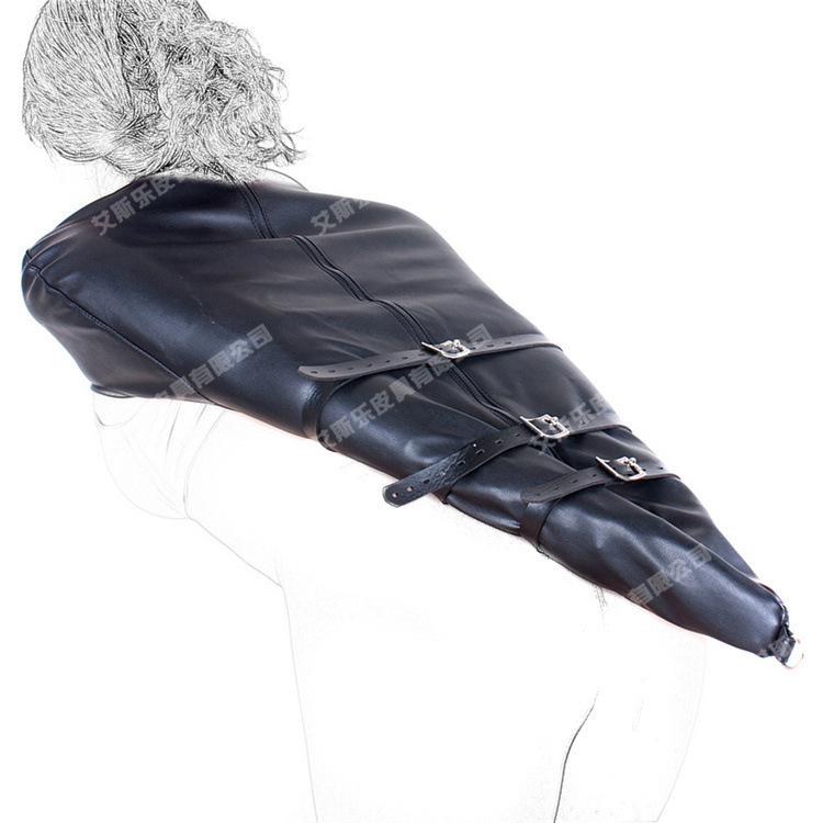 艾斯乐黑色皮革单手套紧束衣情趣禁锢约束捆绑拘束装用品一件代发
