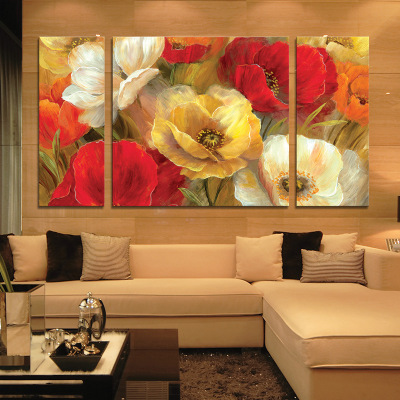 现代简约时尚室内大堂花卉客厅三联三拼沙发背景装饰画无框画批发