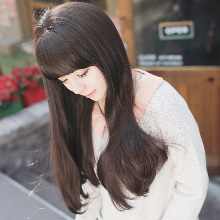 女式时尚蓬松长卷发 高温丝时尚气质 女生平刘海长发假发 批发