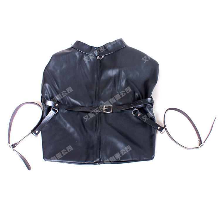 艾斯乐黑色皮革露乳紧束袋带张腿带紧束衣情趣禁锢约束捆绑拘束装