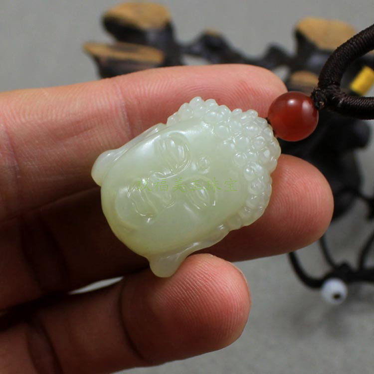 新疆和田玉青白玉释迦牟尼佛头像吊坠 玉佛头男女款挂件