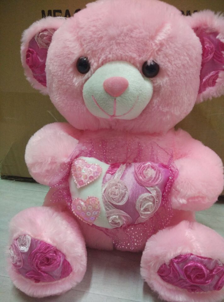 厂家坐姿30厘米公仔玫瑰抱心熊婚礼小礼品 公司奖品 毛绒玩具批发
