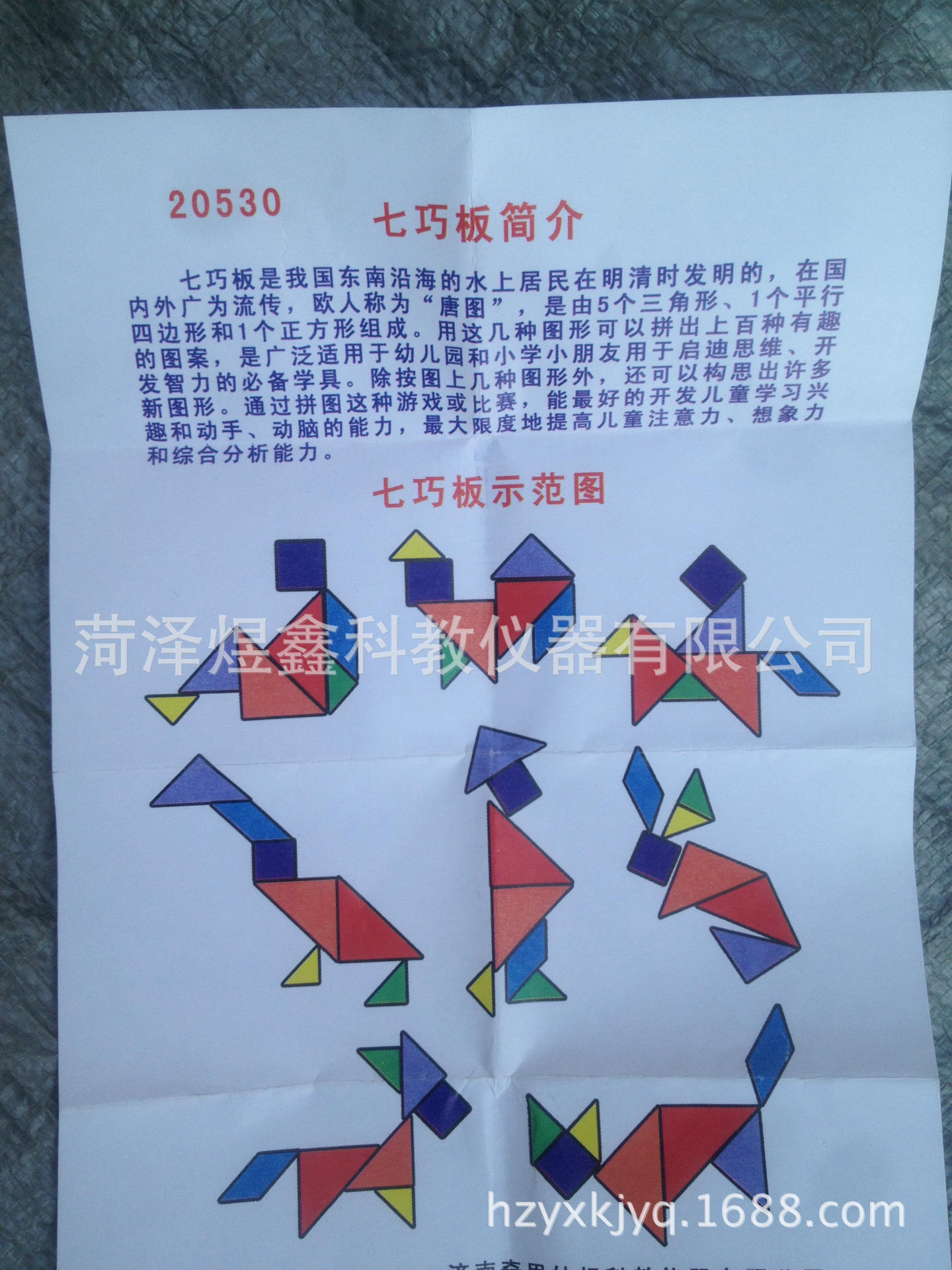 教学仪器厂家直销 七巧板 20530 小学自然科学器材